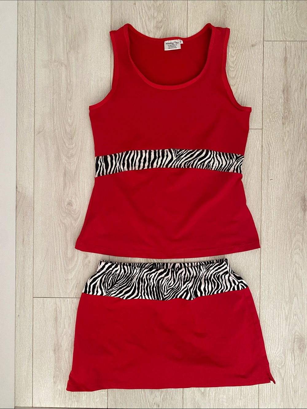EUC Athletic/tennis Red Tank Top and Skirt with Zebra Accent by Peachy Tan